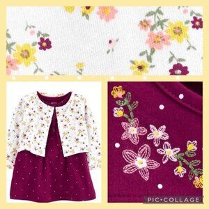 2-Piece Baby Girl Carter's Floral Bodysuit Dress & Cardigan Set 12 M
